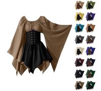 uxxnjfg Déguisement Halloween Femme Pirate Steampunk - Robe Medievale Femme Corset Vintage Vampire Costume Halloween Grande Taille Chic Et Elegant Sorciere Deguisement Gothique Vêtements(Brun,M)