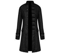 uxxnjfg Deguisement Halloween Homme Vintage Medieval Col Mao Costume Queue de Pie Homme Steampunk Gothique Pirate Pulls, Gilets et Sweats Homme Adulte Redingote Manteau Long Cosplay Noir 4XL ZL5