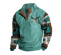 Uxxnjfg Pull Col Roulé Homme Hiver Sweat-Shirt Black Friday 2023 Sans Capuche Chaud Travail Aztec Manche Longue Laine Oversize Sweatshirt Pas Cher Bleu XL