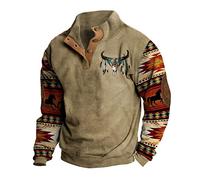 Uxxnjfg Pull Polaire Homme Chaud Col Roulé Sweat-Shirt Cadeau Noel Sans Capuche Hiver Oversize Aztec Manche Longue Coton Mode Sweatshirt Pas Cher Kaki L