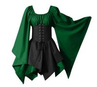 uxxnjfg Robe Halloween Pour Femme Grande Taille Victorienne - Robe Medievale Femme Grande Taille Chic Et Elegant Vampire Costume Halloween Adulte Sexy Elfe Deguisement Gothique Vêtements(Vert,M)