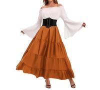 uxxnjfg Robe Medievale Femme Corset Steampunk Deguisement Halloween Femme Pirate Elfe Chic Et Elegant Adulte Costume Halloween Gothique Vampire Sexy Deguisement(Orange,S)