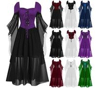 uxxnjfg Robe Medievale Femme Corset Victorienne Robe Halloween Pour Femme Pirate Princesse Chic Et Elegant Adulte Costume Halloween Gothique Vampire Sexy Déguisement(Violet,S)
