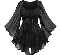 uxxnjfg Robe Medievale Femme Grande Taille Gothique Déguisement Halloween Femme Pirate Vampire Chic Et Elegant Adulte Costume Halloween Victorienne Elfe Vintage Deguisement(Noir,4XL)