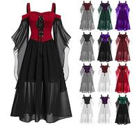 uxxnjfg Robe Medievale Femme Grande Taille Gothique Robe Halloween Pour Femme Pirate Elfe Sexy Adulte Costume Halloween Steampunk Vampire Chic Et Elegant Deguisement(Vermillon,4XL)