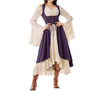 uxxnjfg Robe Medievale Femme Grande Taille Steampunk Déguisement Halloween Femme Pirate Sorciere Vintage Adulte Costume Halloween Gothique Vampire Chic Et Elegant Deguisement(Violet,XL)