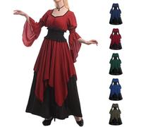 uxxnjfg Robe Medievale Femme Grande Taille Steampunk Déguisement Halloween Femme Pirate Vampire Chic Et Elegant Adulte Costume Halloween Gothique Mariée Vintage Déguisement(Rouge,L)