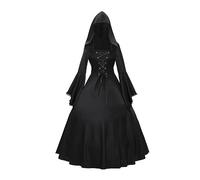 uxxnjfg Robe Medievale Femme Grande Taille Victorienne Déguisement Halloween Femme Pirate Vampire Chic Et Elegant Adulte Costume Halloween Gothique Princesse Party Deguisement(Noir,S)