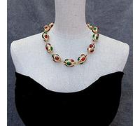 UYCUODLUY 21x32mm Green Red Agate Yellow Gold Plated Olivary Shape Wrap Necklace Jewelry Gifts