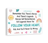 UYCUODLUY Childrens Room Decor - Follow Your Heart Inspirational Print, Kids Motivational Wall Art Poster for Bedroom Nursery Classroom Playroom(Framed,12x18inch(30x45cm))
