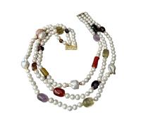 UYCUODLUY Collier de pépites en pierre semi-précieuse, 3 brins de culture, boule de flamme nucléée blanche, perles baroques, multi-naturelles, 19 pouces