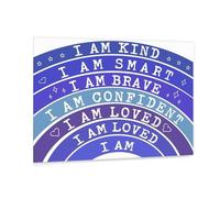 UYCUODLUY Educational Nursery Wall Art, Positive Affirmations for Kids Canvas Print, I Am Kind Smart Brave Boho Rainbow Decor(Framed,16x24inch(40x60cm))