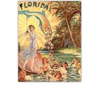 UYCUODLUY Florida Tourist Map Wall-Art - Vintage Travel Print, Sunshine State Retro Decor for Office Beach House Gift(Unframed,08x12inch(20x30cm))