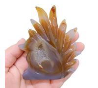 UYCUODLUY Stone Agate geode Fox Statue Carved Quartz Skull Crystal Home Decoration Jewelry Decorative Arts and Crafts
