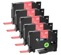 UYDFXA Ruban d'étiquettes laminé, Paquet de 5, Compatible avec TZe-415 TZe-435 6 Mm 9 Mm 12 Mm 18 Mm, Blanc sur Rouge, Cassette à Cartouche Compatible avec PT-1000 PT-H101C