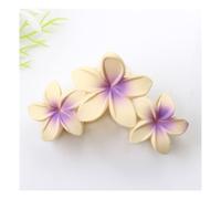 UYFRD Lot de 2 épingles à cheveux en forme de fleur de frangipanier de 11 cm - Couleur unie - Dégradé de couleur unie - Accessoires pour cheveux pour femme (M-jaune violet)