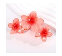 UYFRD Lot de 2 épingles à cheveux en forme de requin de couleur unie avec 3 fleurs de frangipanier - 11 cm - Pour femme (T-rouge)