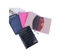UYFRD Porte-passeport en cuir de crocodile avec lettres personnalisées en relief pour homme, rose, Taille unique
