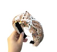 UYFRD Serre-tête rétro à paillettes nouées à larges bords pour femme - Marron