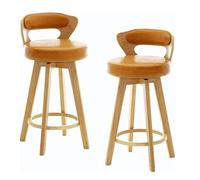 UYHBCNQD Lot de 2 tabourets de bar pivotants en cuir synthétique avec dossier et pieds en bois d'hévéa - Charge maximale de 136 kg - Tabouret de comptoir - Profitez de la vie