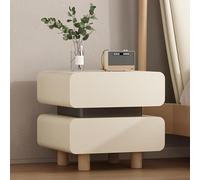 UYHBCNQD Table de chevet moderne en pin unique avec 2 tiroirs, table de chevet enveloppée de cuir, meuble de chambre à coucher, table de chevet