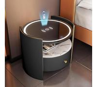 UYHBCNQD Table de chevet ronde créative avec chargement sans fil Table de chevet LED avec tiroir en cuir et étagère de rangement