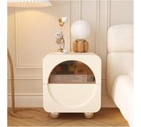 UYHBCNQD Table de chevet sur pied avec porte en verre trempé et 2 tiroirs pour salon/chambre à coucher