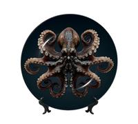 UYHhgqw Assiettes décoratives Octopus World - Assiettes en porcelaine anglaise avec présentoir et crochet - Parfaites pour les fêtes, les tables et les tentures murales