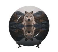 UYHhgqw Assiettes décoratives The Wolf by The River en porcelaine anglaise avec présentoir et crochet - Parfaites pour les fêtes, les tables et les tentures murales