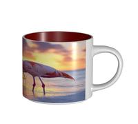 UYHhgqw The Flamingo Under The Setting Sun Tasse en céramique pour femme, tasses à café, grande capacité et poignée, pour bureau, maison