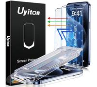 Uyiton Lot de 2 protections d'écran pour iPhone 15 Pro Max, installation facile, anti-lumière bleue, zéro bulle, incassable, anti-reflet, couverture complète [compatible avec les coques] en verre