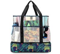 UYLIA Sac de Plage en Maille Cabas Femme Grand Sac Isotherme Repas Homme Famille Fourre-Tout élégant Et Durable Pour Vacances Camping Voyage Plage (Feuilles vertes)