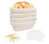 uyoyous Banneton Lot de 4 paniers à pain ovales en rotin avec doublure en tissu et 4 panneaux de découpe pour boulangers professionnels et amateurs 25 x 15 x 8 cm