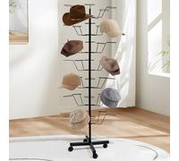 uyoyous Porte-chapeaux rotatif à 7 niveaux avec roues | Arbre à chapeaux mobile à 360° pour casquettes, perruques et chapeaux | Organiseur de présentation debout à 35 crochets