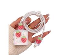 UYRVAPE 1 pièce Kits de Protecteur de Câble pour Chargeur Compatible avec iPhone, Protege Câble avec Jolie fraise pour Filles, Chargeur Cord Saver Protecteur de Câble, USB-C Chargeur Protecteur