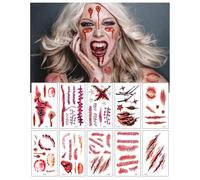 UYRVAPE 10 Feuilles Chengzhi Tatouages Temporaires, Halloween Zombie Scars Tatouages Autocollants avec Fake Scab Blood Spécial FX Costume Maquillage Props