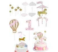 UYRVAPE 12pcs Rose Pailletée Déco Gâteau de Qualité 1 an Scintillante Enfant, Happy Birthday Decoration Gateau Or Rose Gold,Decoration Cake Topper Carrousel Étoiles Topper pour Fête de D'anniversaire