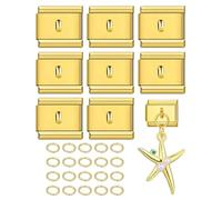 UYRVAPE 8 pièces Style italien Charm Link Module 9 mm en acier inoxydable pour bracelets de style italien, avec Anneau fendu pour DIY(or)