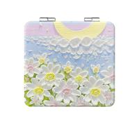 UYRVAPE Miroir Compact,Miroir de Poche Peinture à l'huile Fleur Rétro, Petit Miroir pour Sac à Main, Mini Miroir de Maquillage de Voyage Portable, Miroir Pliable Grossissant 1x/2x pour Femmes(Style 2)