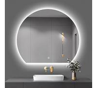 UYSELA Miroir de Salle de Bain Demi-Cercle,Miroir Mural de Salle de Bain à LED,Miroir de courtoisie Tactile Anti-buée,Miroir Mural éclairé à intensité Variable 3 Couleurs,Simple Touche,Bouton Doubl
