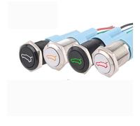 UYSSJTGAZ 1 Interrupteur à Bouton-Poussoir métallique 16 mm/19 mm for Coffre de Voiture, momentané/à Verrouillage, culot 12 V, NO, NF avec Douilles(19mm-Green LED-BL,MOMENTARY RESET-12-24V)