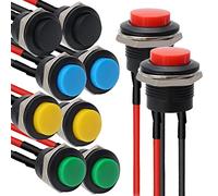 UYSSJTGAZ 5PCS Interrupteur à Bouton-Poussoir momentané Rond de 16 mm SPST 3A AC250V/6A AC125V 2 Broches 1NO avec Fil pré-soudé R13-507(Black+Red+Blue+Yellow+Green,PURPLE-16MM)