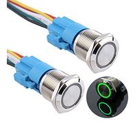 UYSSJTGAZ Lot de 2 interrupteurs à Bouton-Poussoir momentanés 19 mm, 12-24 V, Anneau LED, 1 NO, NF, réarmement Automatique, Marche/arrêt, boîtier métallique étanche, Prise for Fil(Green,19mm)