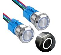 UYSSJTGAZ Lot de 2 interrupteurs à Bouton-Poussoir momentanés 19 mm, 12-24 V, Anneau LED, 1 NO, NF, réarmement Automatique, Marche/arrêt, boîtier métallique étanche, Prise for Fil(White,22mm)