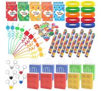 UYUYong 110 Pièces Bloc Construction Cadeau Anniversaire Inclus Sacs Cadeaux Pour Blocs à Thème Bracelets Slap Pailles Réutilisables Sticker Carnets Porte-Clés Bracelets en Caoutchouc, pour Blocs Fête