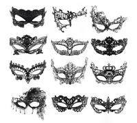 UYUYong 12 Pièces Masque de Mascarade Femme Masque Dentelle Noir Sexy Masque Loup Venitien pour Mascarade Carnaval Fête Halloween