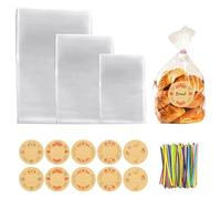 UYUYong 150 Pcs Bolsas Celofan Transparente Bolsitas para Chuches Cumpleaños Comunion con 150 Cintas Etiqueta Seguridad Alimenticia Bolsas de Plástico OPP para Galletas Dulces Snacks -3 Tamaños