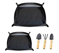 UYUYong 2 Pcs Tapis de Plantes Noir 1m x 1m + 0.5m x 0.5m PE Tapis de Jardin étanche + Râteau en Fer Mini-Pelle Tapis de Rempotage Pliable pour Succulentes Intérieur Jardin