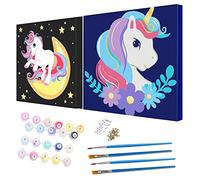 UYUYong 2 Pièces Peinture Numero Enfant Licornes 20 * 20CM Peinture à l'huile Numéro Enfants Loisirs Créatifs Fille 5 6 7 8 9 ans Peinture Numero avec Pigments pour Artisanat Bricolage Décoration
