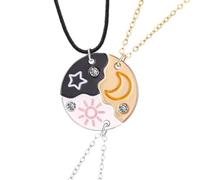 UYVPAER 3 Pièces Collier d Amitie pour 3 Filles, Collier Best Friends pour 3 Filles, Collier BFF pour 2 Femme, Collier Cristal Soleil Lune Pendentif pour Soeur Friend Cadeau Anniversaire